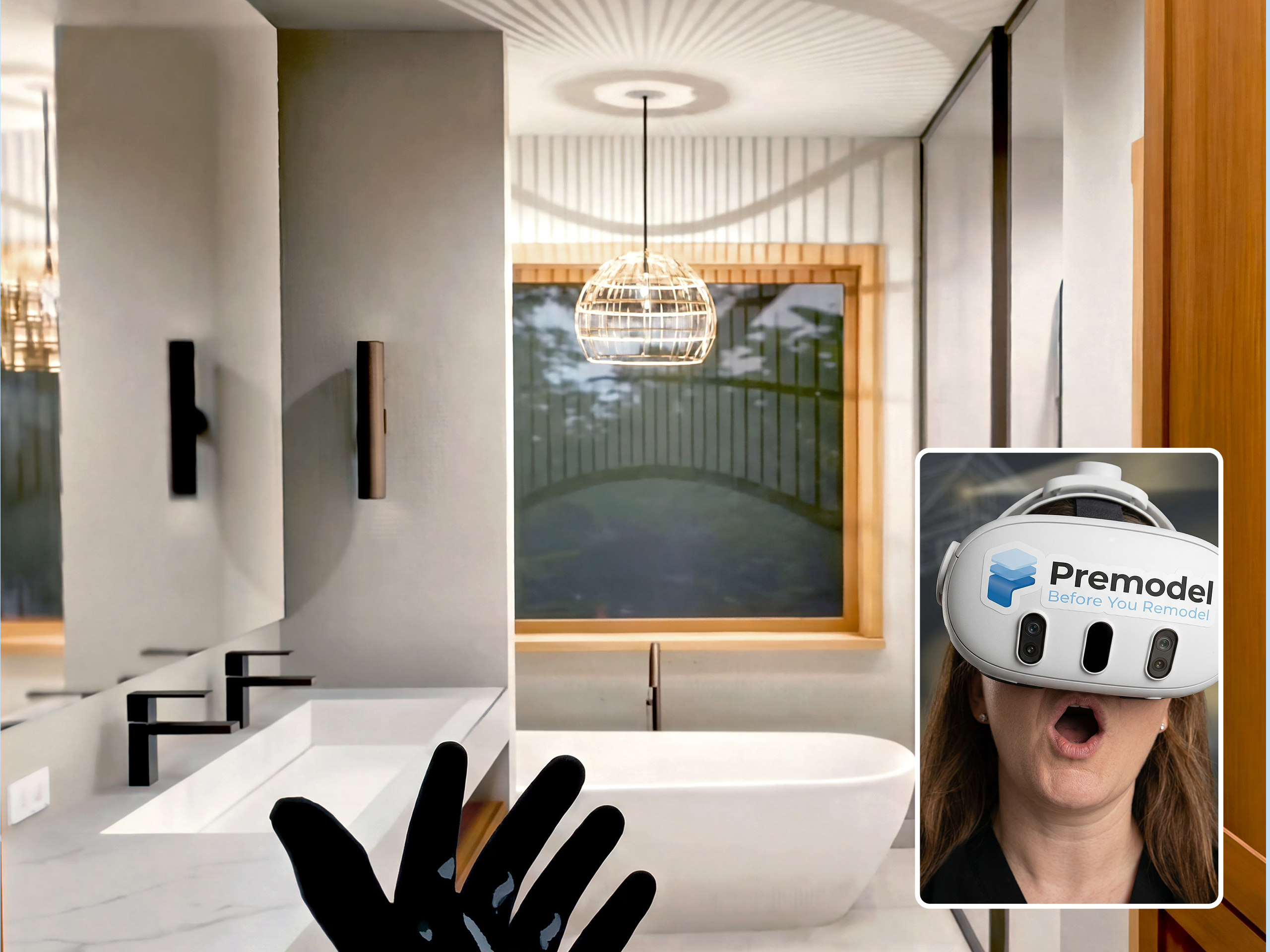 Standing in a virtual room wearing a VR headset